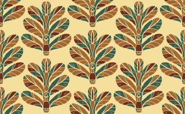 Klasik sanat tarzında dekoratif yaprakları olan kusursuz çiçek deseni. Geleneksel motiflerden esinlenilmiş klasik süsleme baskısı.