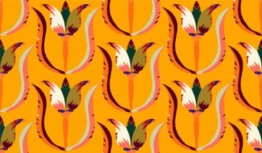 Dekoratif çiçekler ve folklorik sanat tarzında yapraklarla kusursuz çiçek deseni. Geleneksel motiflerden esinlenilmiş klasik süsleme baskısı. İskandinav tarzı, etnik motif