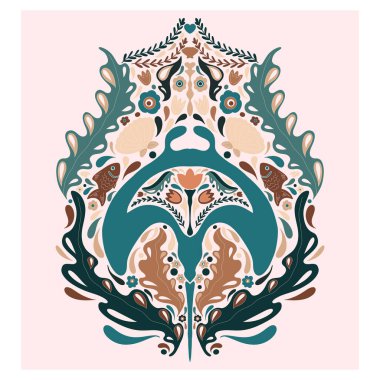 Manta ray. Folk-style pattern, symmetrical, detailed vector element. Rustic, Scandinavian style, folk painting.