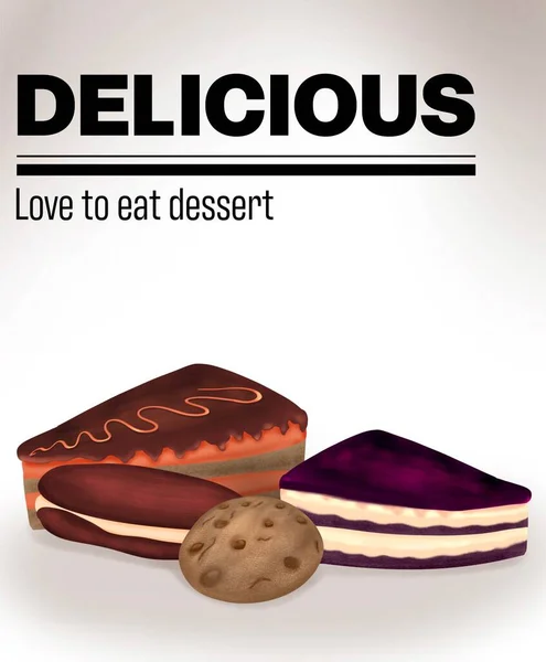 Love to eat dessert concept design wall art with various delicious desserts.