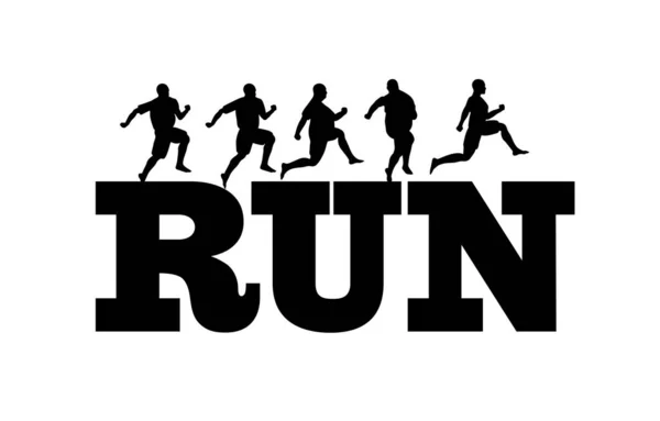 Silhouettes Running Front Run Text — Stock Vector