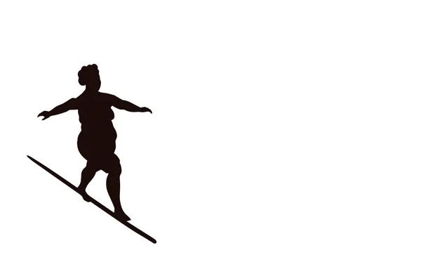 Illustration Une Femme Surpoids Marchant Sur Une Corde Raide — Image vectorielle