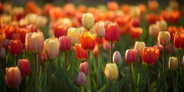 Field Colorful Tulips Red Tulips Field Many Red Flowers Spring — Stock Photo, Image