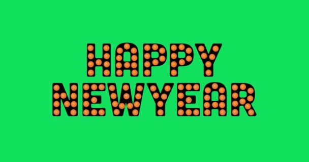 Brilhante Texto Lâmpada Ano Novo Fundo Tela Verde Feliz Ano — Vídeo de Stock