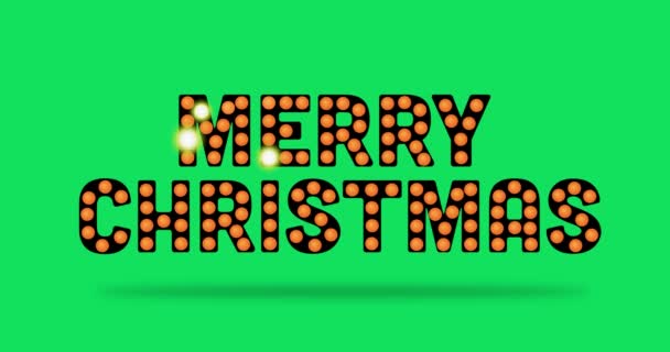 Frohe Weihnachten Text Mit Glühbirnen Auf Grünem Hintergrund Frohe Weihnachten — Stockvideo