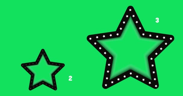 Gyönyörű Csillagok Gyűjteménye Zöld Vásznon Gyönyörű Csillogó Csillagokkal Körülvéve — Stock videók