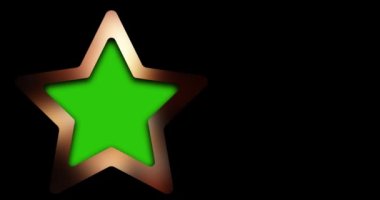 Animasyon yıldızları. Siyah arkaplanda yeşil çerçeveli bir yıldızın üzerinde parlayan ışık animasyonu. Fotoğraf çerçevesi, Noel, doğum günü kutlaması, Xmas vs. için kullanılabilir