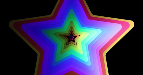 Красивый Мерцающий Разноцветный Звездный Свет Быстро Движущийся Черном Фоне Фестиваль — стоковое видео
