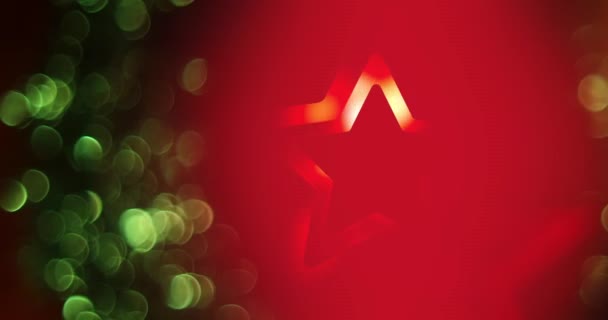 Krásná Velká Vánoční Hvězda Blikající Scéna Červeném Pozadí Vánoční Věnec — Stock video