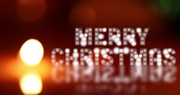 Frohe Weihnachten Textanimation Mit Bokeh Effekt Auf Rotem Hintergrund Kerze — Stockvideo