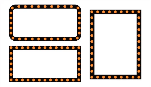 一组Marquee灯模式在黑色正方形框架上 横幅和广告的分离载体 — 图库矢量图片