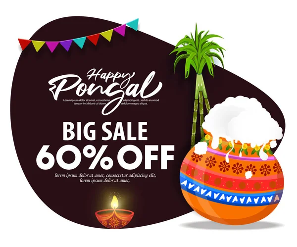 Offer Sale Happy Pongal Festival Poster Banner Background Happy Pongal — ストックベクタ