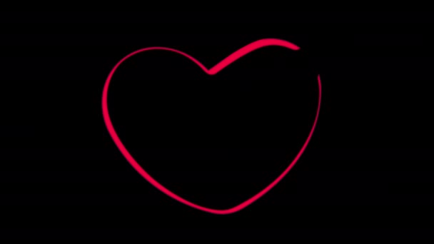 Animation Hand Drawn Heart Isolated Black Background Heart Changing Colors — Video Stock