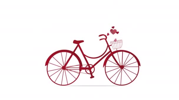 Alla Hjärtans Dag Cykelanimation Animerad Röd Cykel Och Kärlek Hjärtan — Stockvideo