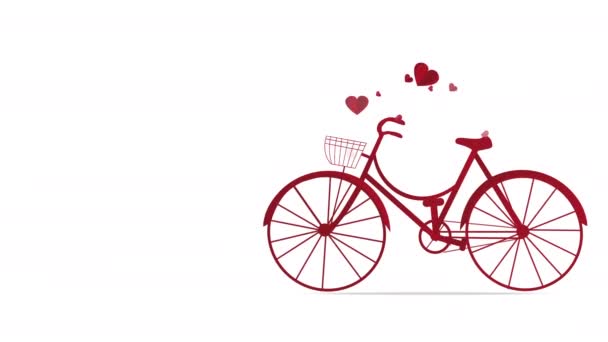 Bicycle Animation Red Bicycle Exits Right Left Love Hearts Fly — Wideo stockowe