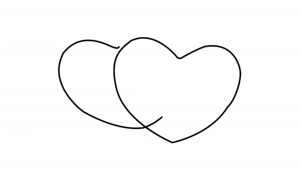 Днем Святого Валентина Рука Намалювала Два Червоні Серця Анімованим Текстом — стокове відео