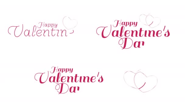 Happy Valentines Dayテキストアニメーションコレクション 白い背景に赤いハートとバレンタインデーの挨拶を描いたアニメーションの手 — ストック動画