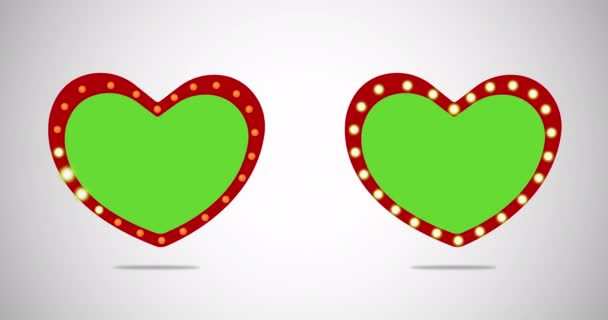 Two Red Heart Different Lights Flashing Animation White Background — Vídeo de Stock