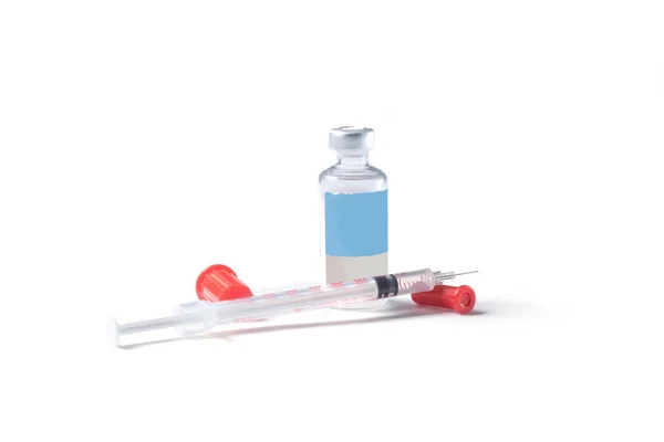 Orvosi Injekciós Üvegek Injekcióhoz Fehér Hátterű Fecskendővel Védőoltás Fogalma — Stock Fotó