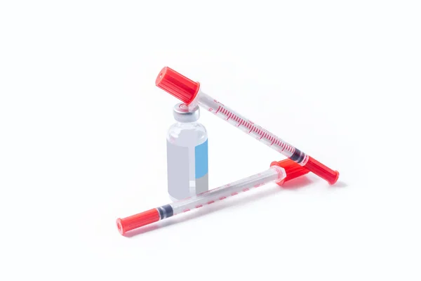 Medicinska Injektionsflaskor Och Sprutor Vit Bakgrund — Stockfoto