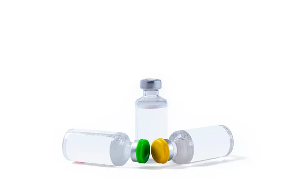 Injektionsflaskor Med Medicinskt Vaccin Vit Bakgrund Isolerad — Stockfoto