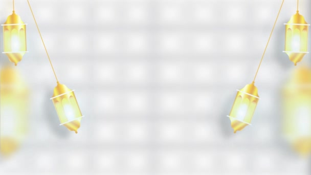 Belle Lanterne Oro Appese Animate Appese Oscillanti Uno Sfondo Bianco — Video Stock
