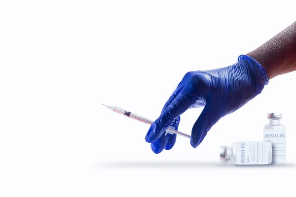 Medico Mano Guanto Medico Che Tiene Una Siringa Con Vaccino — Foto Stock
