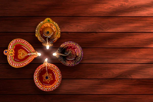 Indiase Festival Diwali Diya Olielampen Aangestoken Kleurrijke Rangoli Hindoe Traditioneel — Stockfoto
