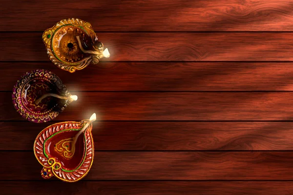 Indický Festival Diwali Diwali Olejová Lampa Dřevěném Pozadí — Stock fotografie