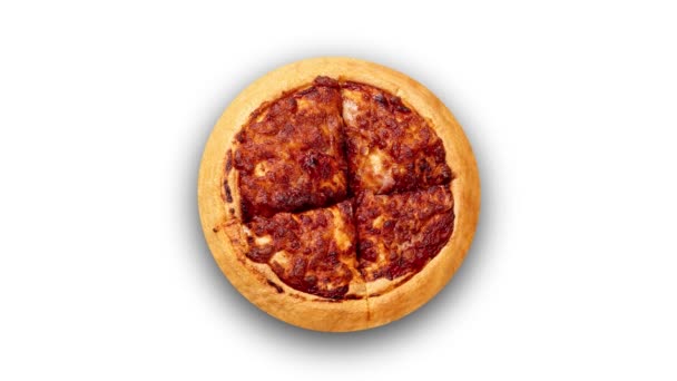 Obracająca Się Pizza Margherita Odizolowana Białym Tle Widok Góry — Wideo stockowe