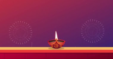 Hint Hindu festivali sırasında duvarda yanan gaz lambası ve havai fişek arka planı..