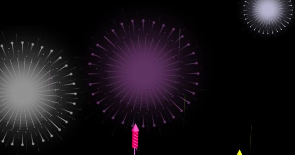 黑色背景上的彩色孤立烟花 Diwali节庆祝烟花背景 — 图库视频影像