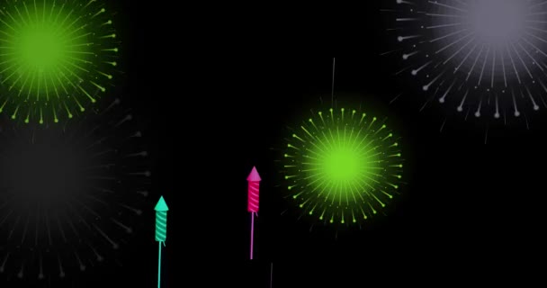 Fuegos Artificiales Aislados Multicolores Sobre Fondo Negro Festival Diwali Celebración — Vídeo de stock