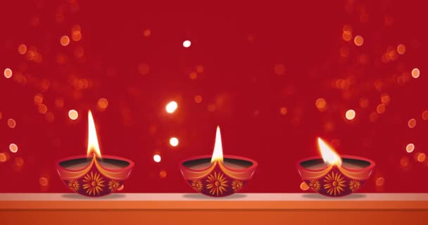 Havai Fişek Patlaması Kırmızı Arka Planda Diwali Festivali Sırasında Duvarda — Stok video
