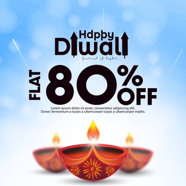 Yüzde 80 indirimli reklam pankartı tasarımı sunuyor mutlu diwali festivalleri için diya ile birlikte..