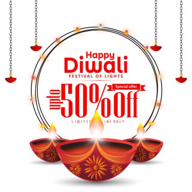 Beyaz arka planda mutlu bayrak tasarımı% 50 indirimli. Vektör illüstrasyonu.