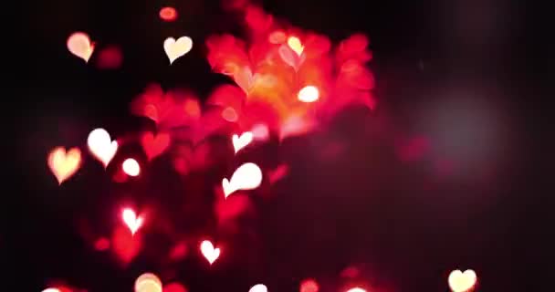 Красный Цвет Любви Сердце Светится Боке Эффект Черном Фоне Романтический — стоковое видео