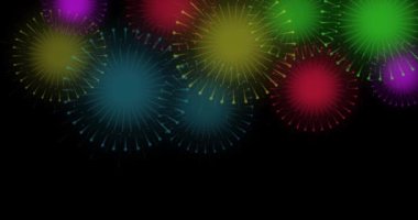 Karanlık arka planda çok renkli havai fişek bayramı kutlaması. 4 Temmuz, Yeni Yıl, Diwali, Noel, Festival Kutlaması.
