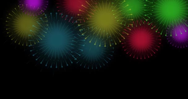 Celebración Navideña Fuegos Artificiales Multicolores Sobre Fondo Oscuro Para Julio — Vídeo de stock