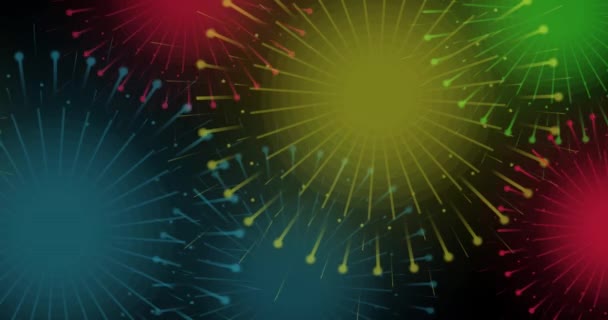 Анимированная Графика Движения Разноцветных Фейерверков Чёрном Фоне Июля Новый Год — стоковое видео
