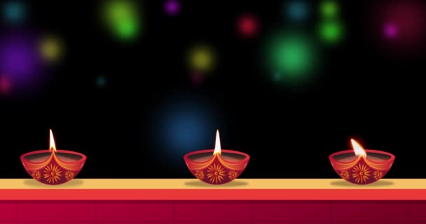 Взрыв Фейерверка Черном Фоне Горящая Масляная Лампа Стене Время Празднования — стоковое видео