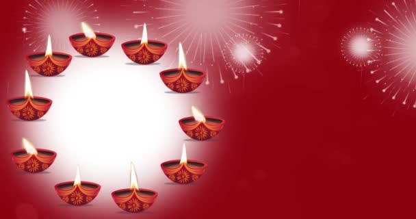 Happy Diwali Motion Animated Achtergrond Roterende Diwali Diya Olielamp Rode — Stockvideo