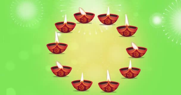 Fondo Animado Movimiento Diwali Feliz Lámpara Aceite Diwali Diya Giratoria — Vídeos de Stock