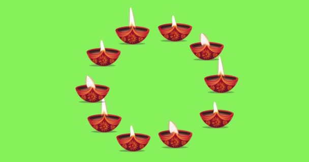 Diya Olajlámpa Forgó Zöld Képernyő Háttér Nyaralás Hindu Fesztivál Diwali — Stock videók
