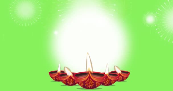 Приветственная Анимация Горящей Масляной Лампой Время Индийского Индуистского Праздника Дивали — стоковое видео