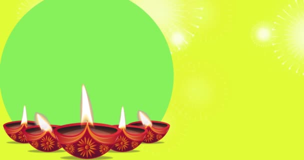 Saludos Animación Movimiento Celebración Diwali Con Marco Verde Circular Lámpara — Vídeos de Stock