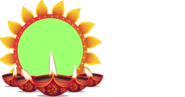 Мультфильм Приветствие Дивали Празднование Горящей Масляной Лампой Время Индийского Индуистского — стоковое видео