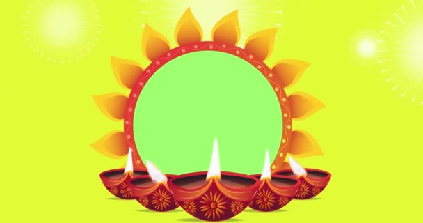 Счастливый Дивали Анимационный Фон Дийя Лампой Фейерверками Праздник Индуистский Фестиваль — стоковое видео