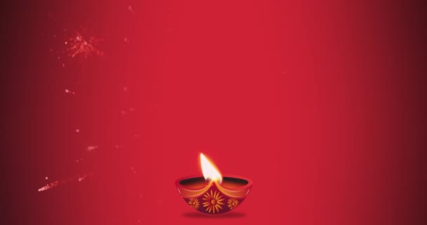Анимационная Графика Индуистского Фестиваля Красного Фона Горящей Масляной Лампой Взрывающимися — стоковое видео