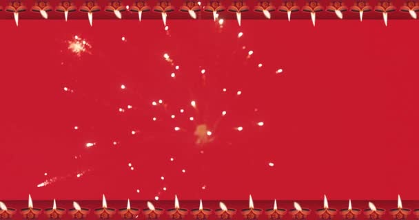 欢乐Diwali运动图形动画背景与移动油灯和爆竹效果在中间 — 图库视频影像